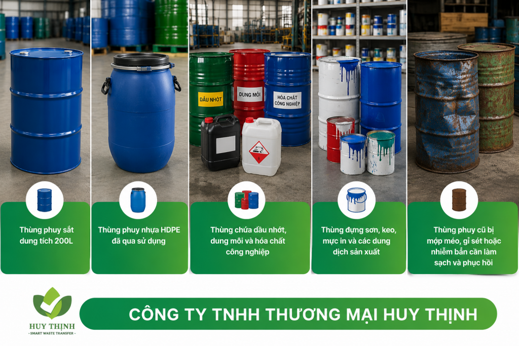 Các loại thùng phuy được tiếp nhận xử lý