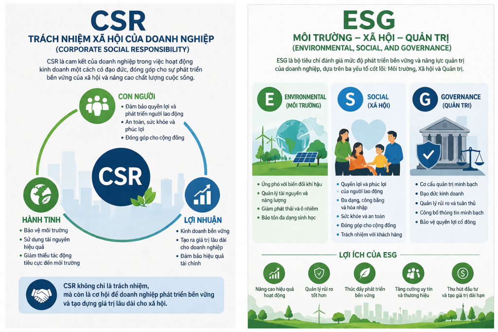 Sự khác biệt cốt lõi giữa CSR và ESG