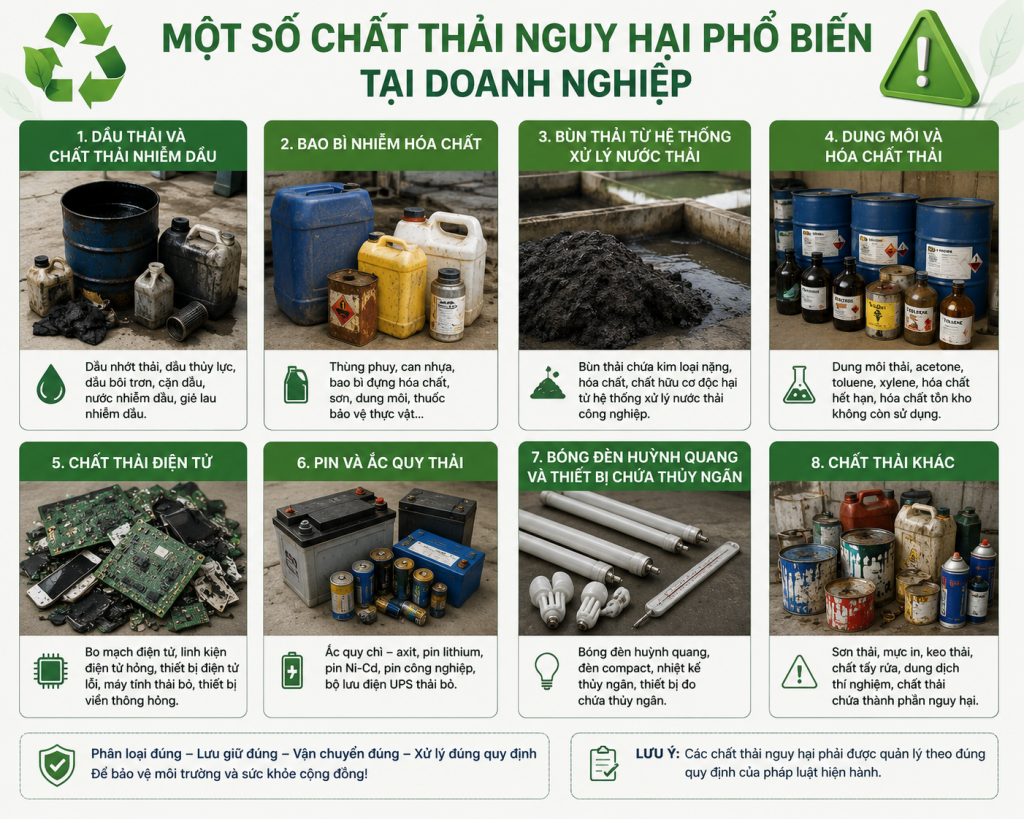 Các nhóm mã chất thải nguy hại phổ biến tại doanh nghiệp