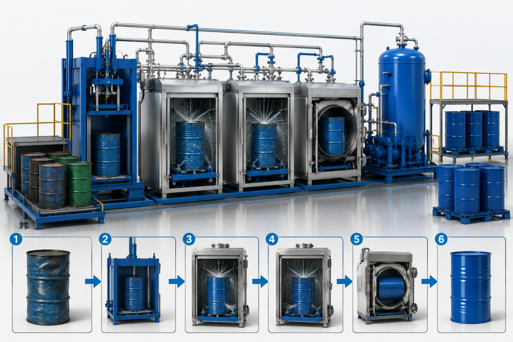 Quy trình công nghệ tái chế, phục hồi thùng phuy thải