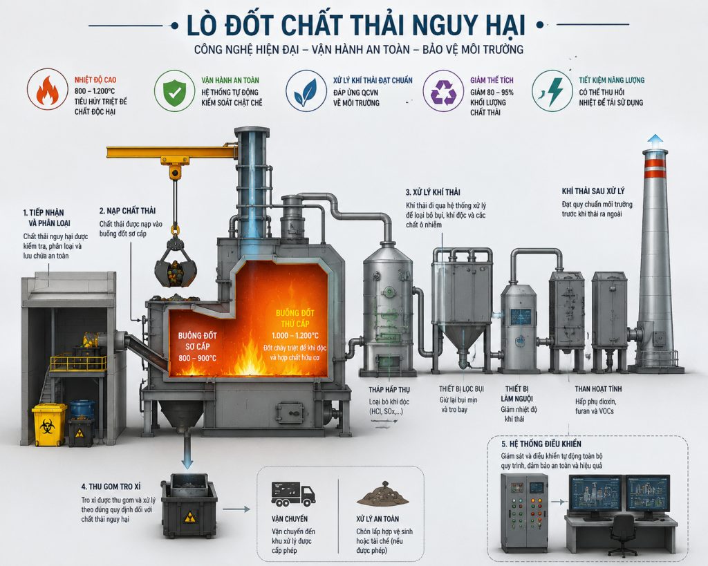 Nguyên lý hoạt động của lò đốt chất thải nguy hại