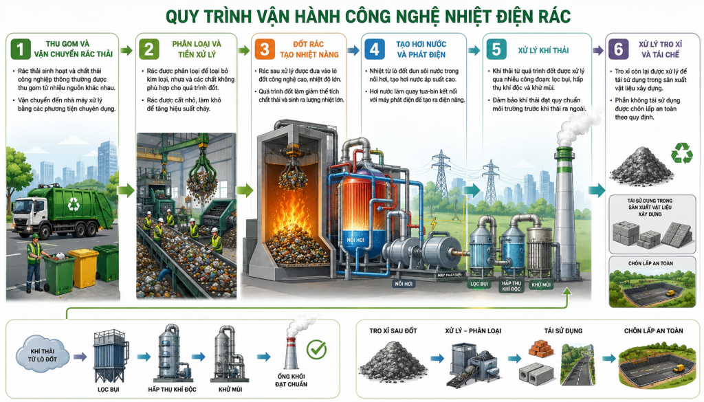 Nguyên lý hoạt động của nhà máy nhiệt điện rác