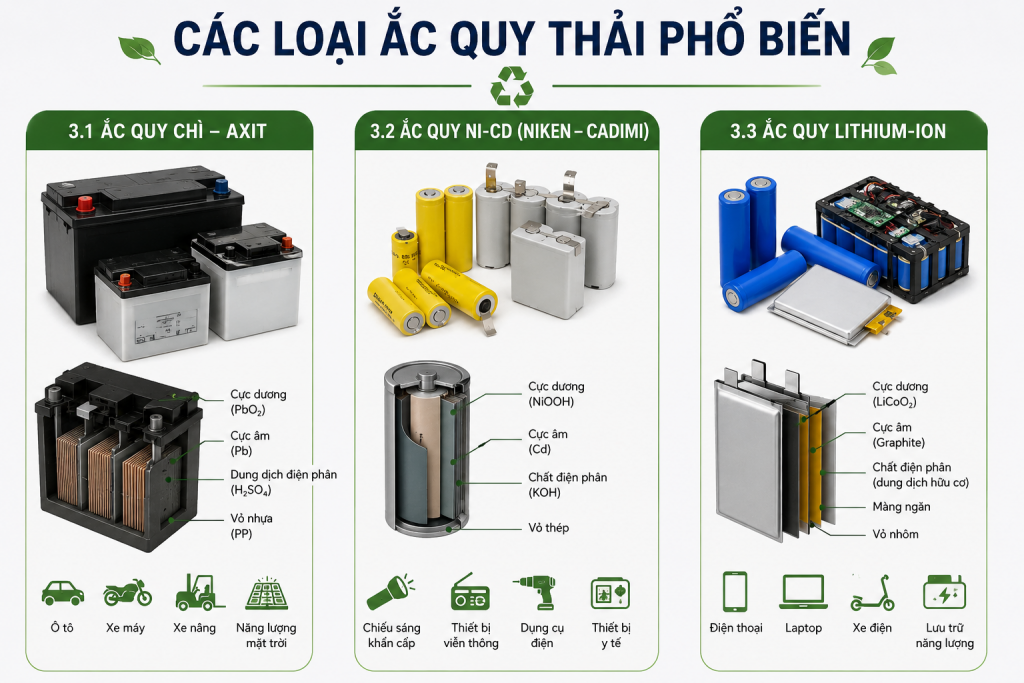 Các loại ắc quy thải phổ biến