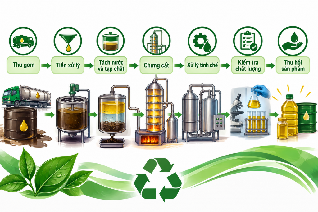 Quy trình tái chế dầu thải cơ bản