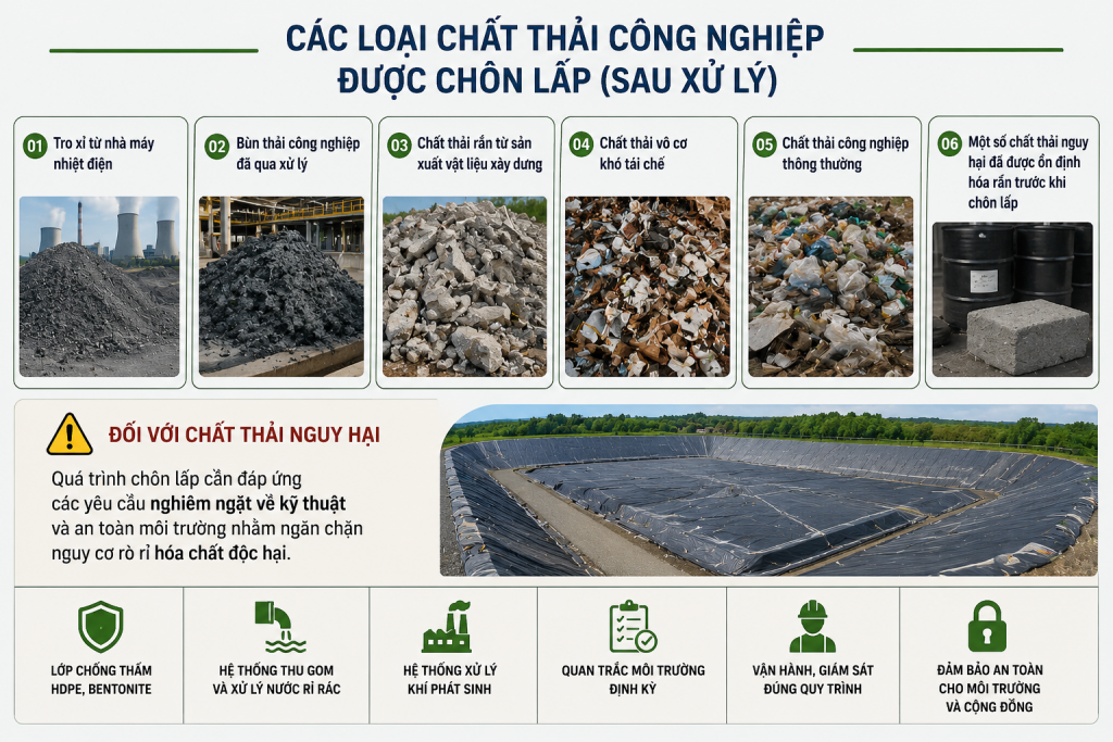 Các chất thải công nghiệp có thể xử lý bằng phương pháp chôn lấp