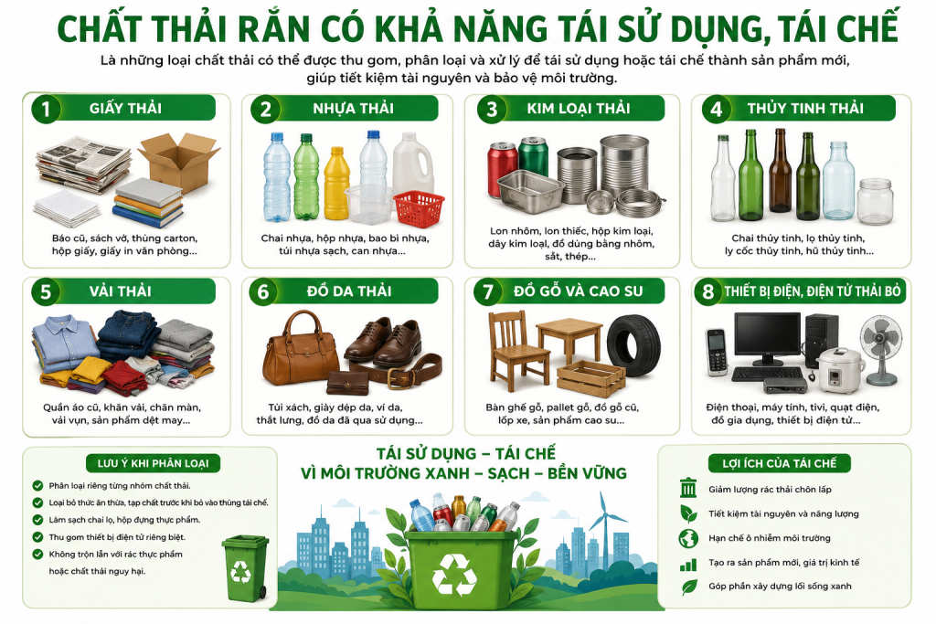 8 nhóm chất thải rắn có khả năng tái sử dụng, tái chế